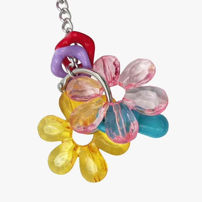 Pullable Bird Plastic Ball Toys with Acrylic Pacifiers and Flowers, Colorful Parrot Toys for Medium and Large Parrot Quaker Monk Parakeet Sun Conures (Purple)