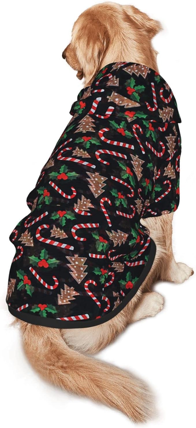 Christmas Tree Black Hoodie,Christmas Cosplay Dog Clothes with Pocket and Hat Winter Clothes Sweaters Medium