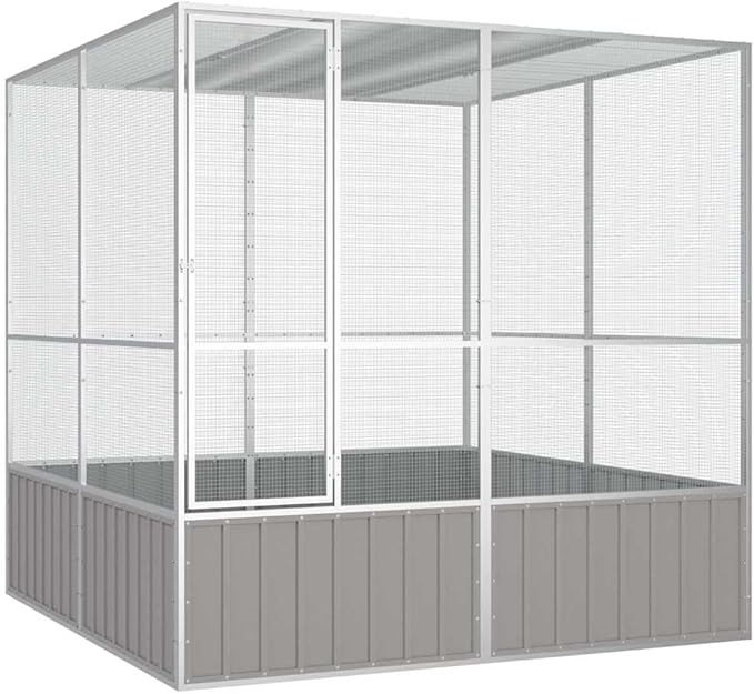 Metal Steel Large Bird Cage for Budgies, Pigeons, Galvanized Steel Birdcage Aviary House, 84.1"x85.6"x83.3", Gray,-572