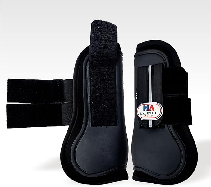 Majestic Ally Horse Leg Protection Fetlock and Tendon Boots Set, PU Shell, Neoprene Lining, Hook and Loop Closures, Multiple Colors and Sizes