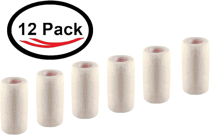 3 Inch Vet Wrap Tape Bulk (White) (Pack of 12) Self Adhesive Adherent Adhering Flex Bandage Grip Roll for Dog Cat Pet Horse