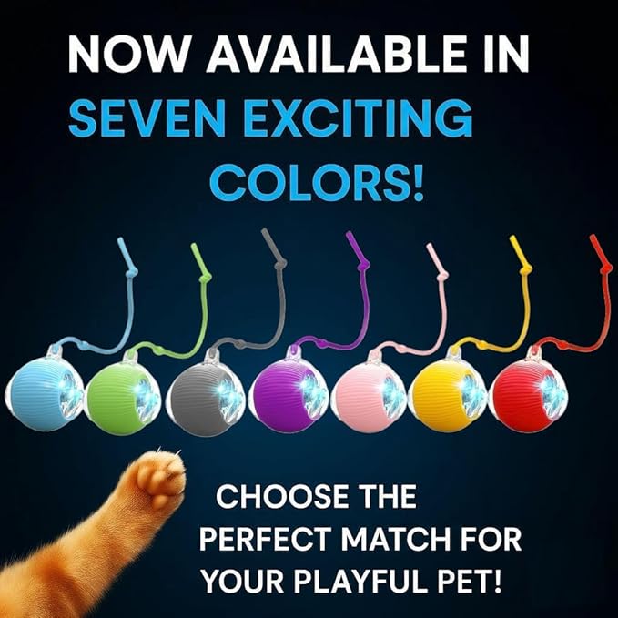 Interactive Electric Automatic Rolling Moving USB Rechargeable Self Activated Play Stimulation Toy Smart Chase Teaser Ball with Speedy Tail Rope for Bored Adult Indoor Cats and Dogs, Red Color