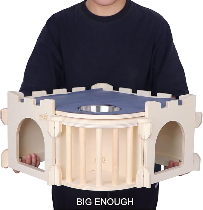 Large Guinea Pig Castle, Natural Wood Rabbit House with Ladder and Hay Feeder, Small Animal Hideout for Rabbit, Guinea Pig, Chinchilla, Hedgehog