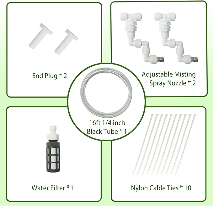Reptile Terrariums Misting Accessories kit, 2PCS Adjustable Reptile Mister Nozzles, with 16ft 1/4 inch Tube, White