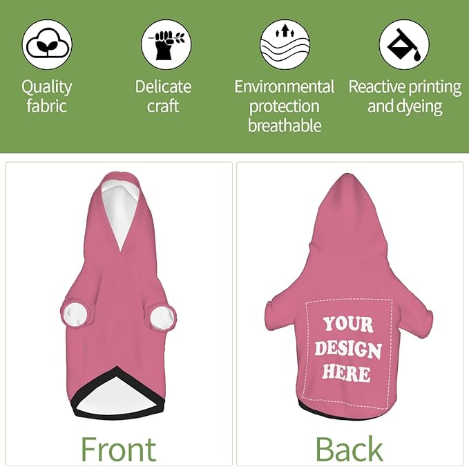 Personalized Chihuahua Dog Hoodie, Custom Pet Warm Sweatshirt Costume with Name Number Photo, Customize ID Clothes for Pupppy Kitten Dogs Cats, DarkPink, M