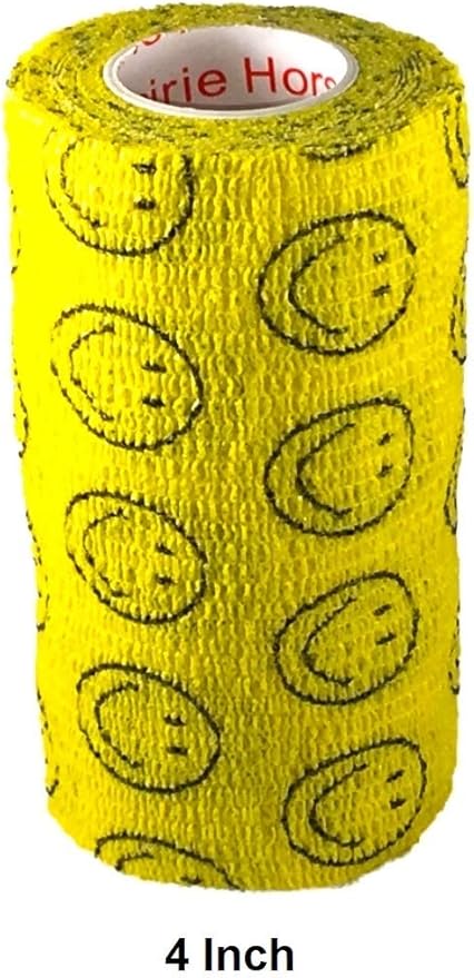 Vet Wrap Wrap Tape (Yellow with Smiles) (2 Pack) (3 Inch x 15 feet) Self Adhesive Adherent Adhering Cohesive Flex Self Stick Bandage Grip Roll Dog Cat Pet Horse