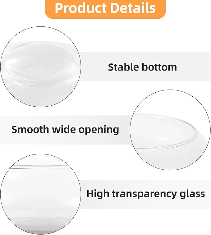 2 PCS Round Glass Vase Bowl, 6"/ 8" Wide Mouth Clear Glass Fish Bowls, Lotus Bowl, Succulent Planters, Hydroponic Planter Floral Decor Centerpieces for Home Decoration (2PCS)