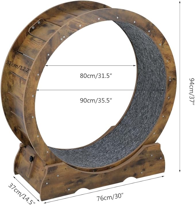 Cat Exercise Wheel,Cat Running Wheel ，Large Cat Wheel Exercise for Indoor Cats ，Cheap Cat Wheel，Cat Treadmill Wheel with Locking Mechanism (Rustic, 35.4”)