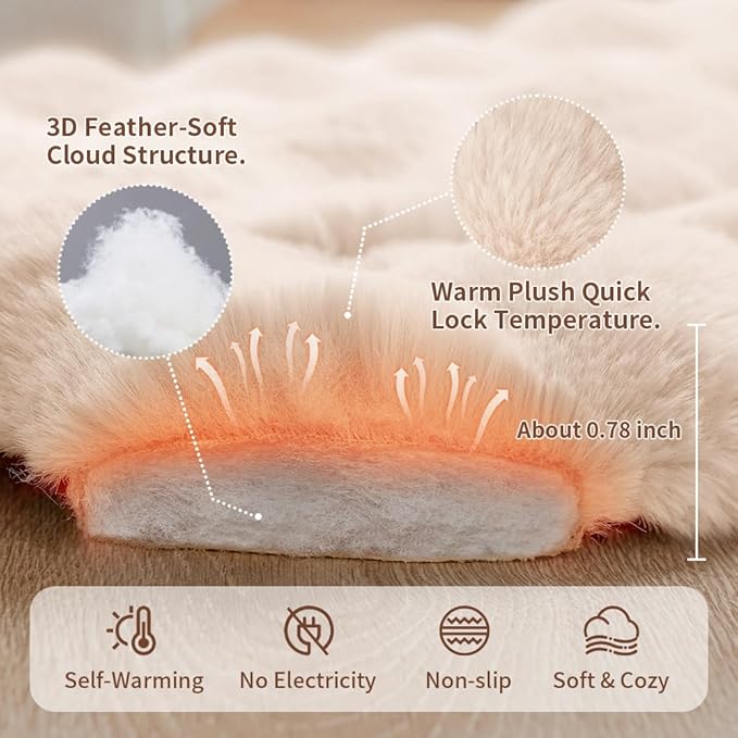 Self-Warming Dog Bed, Plush Faux Fur Mat with Anti-Slip Bottom, Ultra Soft Heated Pet Bed for Medium Large Dogs, Cozy Fluffy Pad for Carriers Couch Crate, Machine Washable, 35 x 27 Inch White