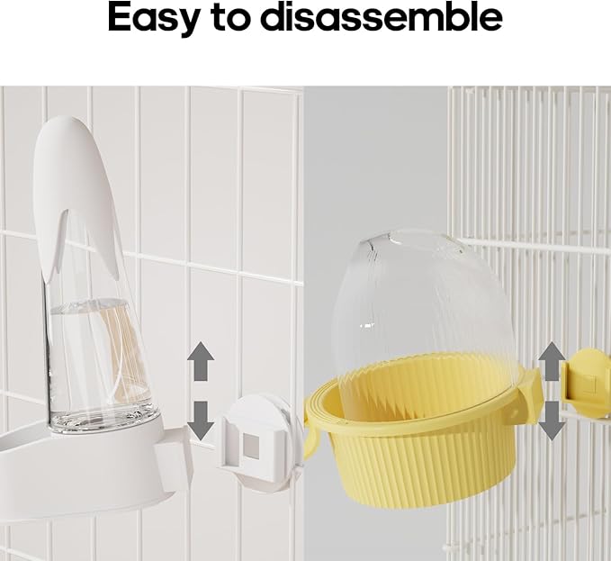 No Mess Bird Feeder Water Dispenser Set, Automatic Hydration, Bird Cage Accessories for Cockatiels Parrots Lovebirds Canarys Finches Budgies and Other Small to Medium Sized Birds (Purple + White)