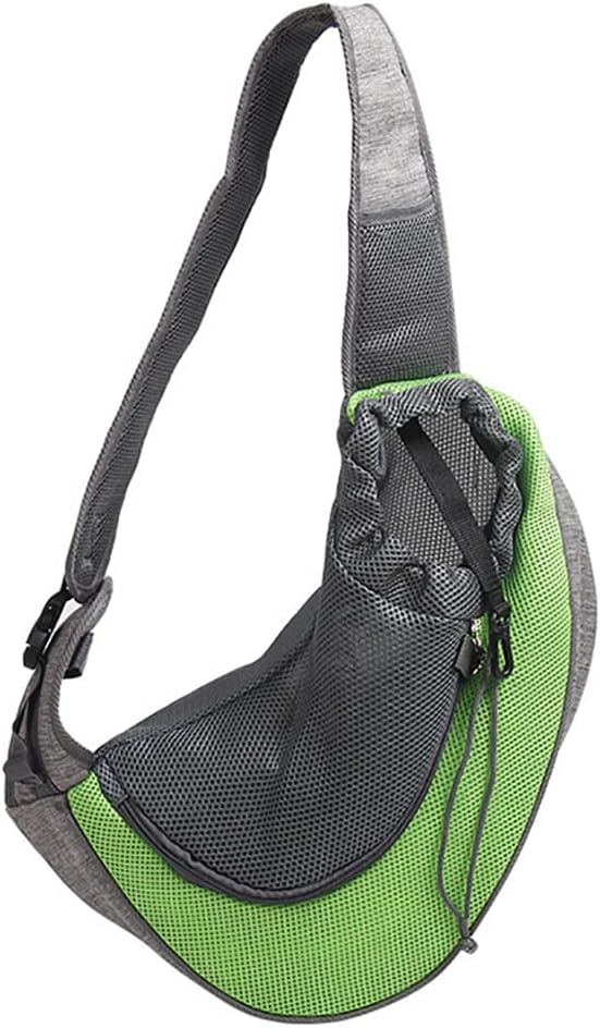 JiangYanus Dog Carrier Sling, Hand Free Drawstring Dog Papoose with Adjustable Strap, Breathable Mesh Travel Safe Puppy Sling Bag Carrier, Crossbody Satchel Dog Purse with Pocket for Outdoor Dogs Cats