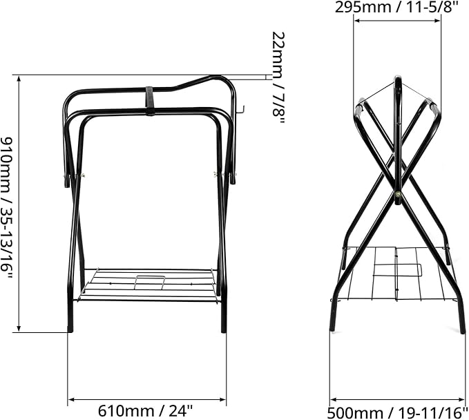 QWORK Freestanding Portable Saddle Rack, Powder Coated Frame Standing Holder, Saddle Strong Tubular Steel 24" L x 19" W x 35" H