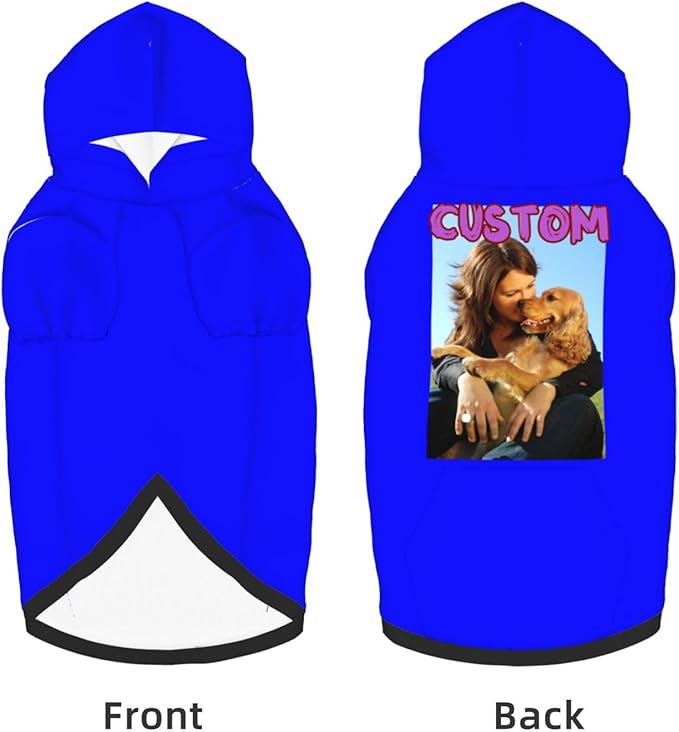 Custom Dog Hoodie Add Your Design Soft & Warm Personalized Photo Text Logo Name Dog Clothes for Puppy Sweatshirt Hooded for Small Medium Large Dogs Girl/Boy Cats Blue