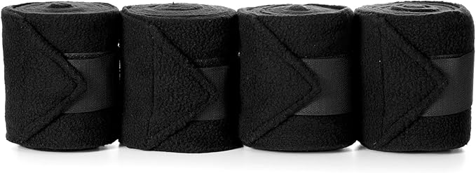 Equinavia Luna 9' Fleece Polo Wraps, Set of 4 Horse Leg Bandages with Storage Bag | Black - One Size - Black - One Size