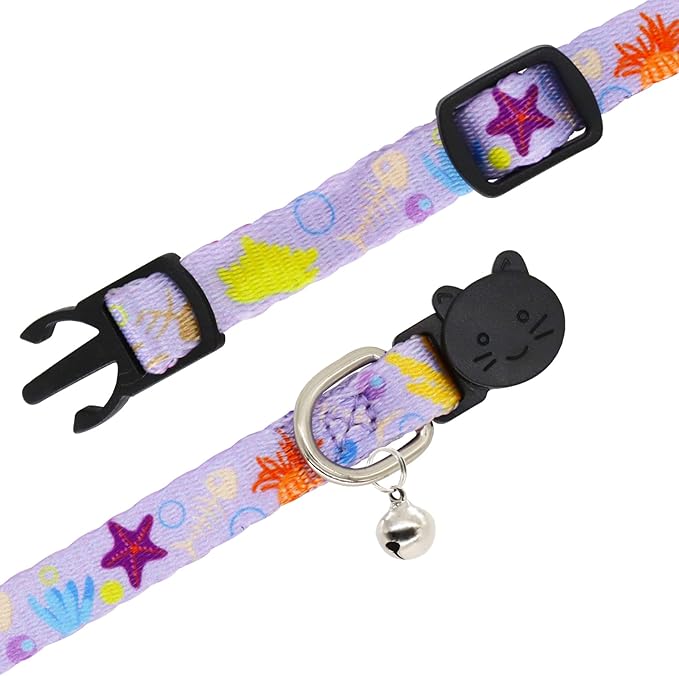 Cat Collar, 2 Pack Breakaway Collar with Bells, Safety Buckle Kitten Collars for Boy and Girl Cats, Purple + Teal