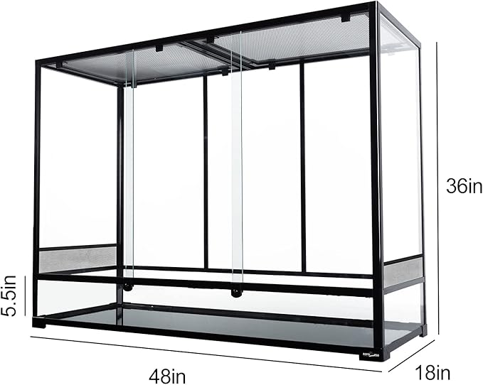 REPTI ZOO Large Glass Reptile Tank 48"x18"x36", 130 Gallon Vertical Reptile Terrarium with Front Opening Door & Ventilated Mesh, Paludarium Tank for Chameleon lizard Frogs Arboreal Reptiles Amphibians