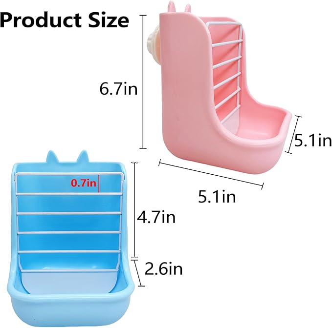Hamiledyi 2PCS Rabbit Hay Feeders Rack 2 in 1 Feeder Bowls Double Bunny Feed Holder Grass Food Supplies for Chinchillas Guinea Pig Hamsters (Pink+Blue)