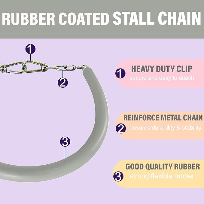 Stall Chain for Horses – 51 Inch Horse Stall Guard with Heavy-Duty Clips, Rubber Coated Stall Guard for Horse Stalls and Trailers (Grey)
