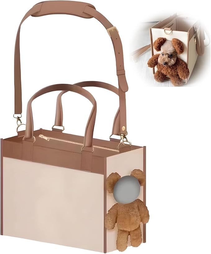 Portable Pet Carrier Bag - One-Shoulder Portable Cute Dog Outing Largecarrier Bag, Cute Bear Face Design with Peekaboo Window, Large Capacity PU Pet Out Shoulder Bag for Small Dogs & Cats (Small)