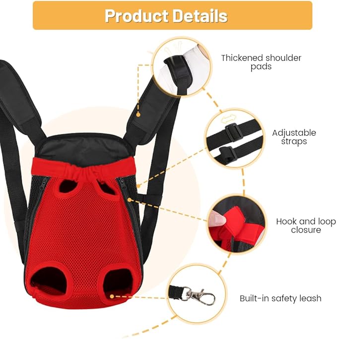 Inspack Dog Backpack Carrier/Cat Carrier, Adjustable Pet Front Carriers Travel Bag for Puppy Medium Dogs, Legs Out, Soft Ventilated Dog Chest Carry Backpacks for Hiking/Camping,10-16 lbs, Red