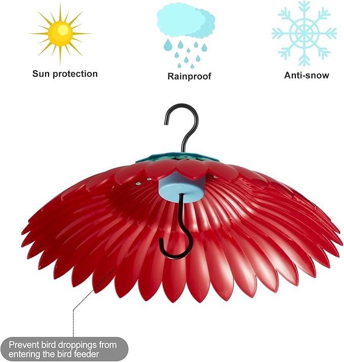 Bird Feeder Weather Guard Dome Cover Red Rain Shade for Hummingbird Feeders Built-in Moat Proof, Easy to Install 11inch
