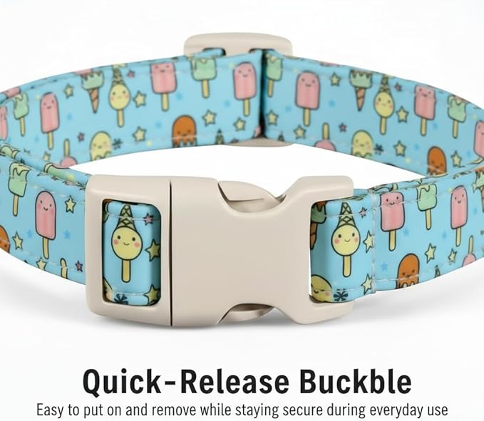 Dog Collars for Extra Small & Small Dogs, XS Dog Collar with Cute Ice Cream Print, Spring Summer Adjustable Puppy Collar with Adorable Charm and Quick Release Buckle, XS
