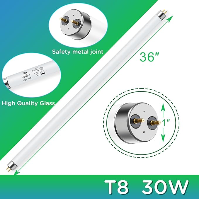T8 UVB Reptile Light 30W 5.0, UVA Light Bulb for Reptiles, Lamp Tube for Bearded Dragon(1 Pack)