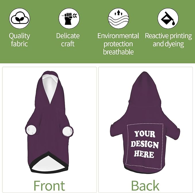 Personalized Chihuahua Dog Hoodie, Custom Pet Warm Sweatshirt Costume with Name Number Photo, Customize ID Clothes for Pupppy Kitten Dogs Cats, PlumPurple, L