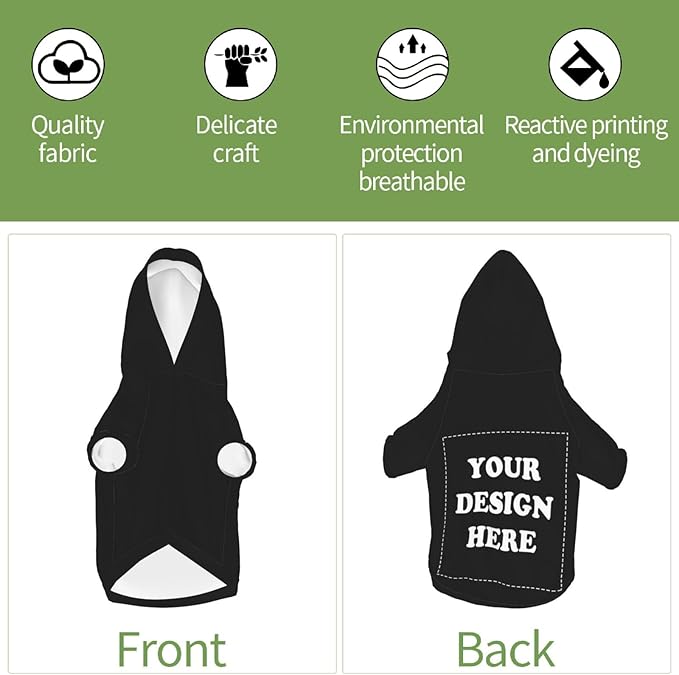 Dog Clothes, Custom Dog Hooded Sweatshirt, Personalized Pet Costume Robe Shirt with Text/Image/Club Name/Pet Shop Logo for Small Medium Large Dogs and Cats, Black, S