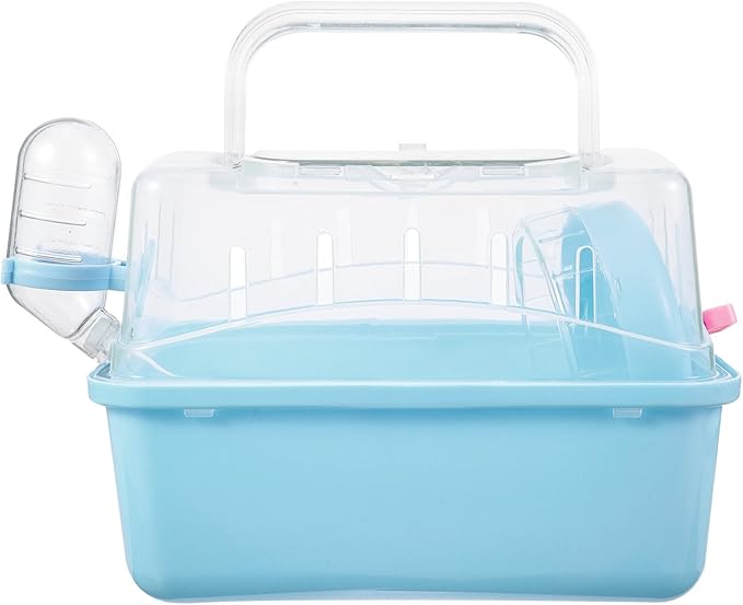 POPETPOP Portable Hamster Cage : Plastic Hamster Carrier with Water Bottle - Breathable Small Animal Carrier Cage for Gerbil Hedgehog, 8.84X6.68X6.48in (Blue)