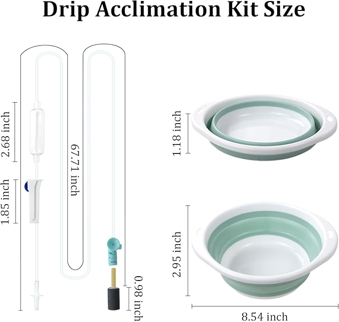 Drip Acclimation Kit with Foldable Fish Acclimation Box, Hose System for Safe Fish/Shrimp Water Transition, Works with Saltwater & Freshwater Tank Setups, Shrimp & Betta Fishes Breeding Box