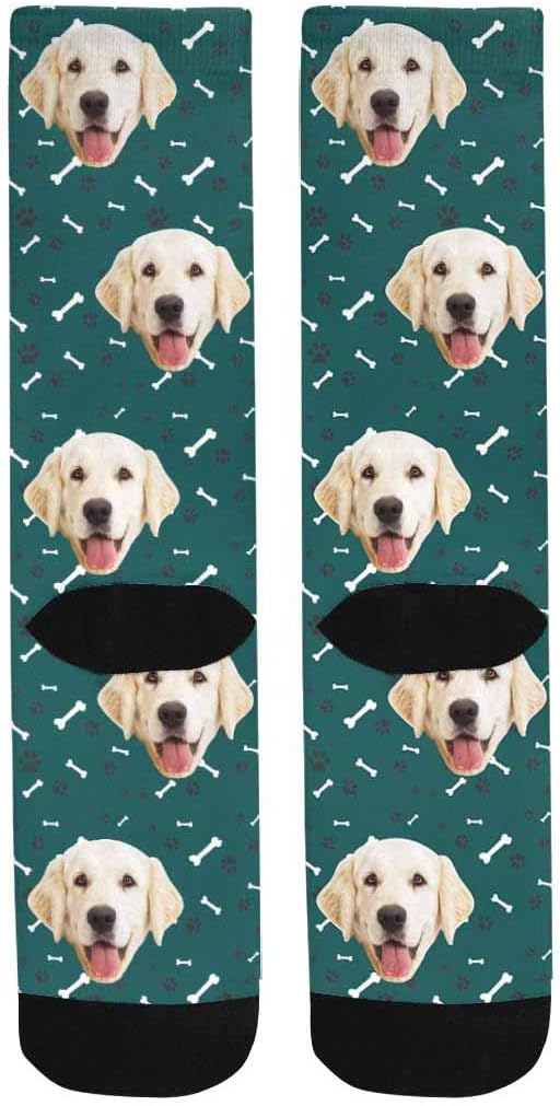 MyPupSocks Custom Personalized Photo Pet Face Socks, Cat and Dog Tracks Paws Bones Crew Socks with Picture for Men Women