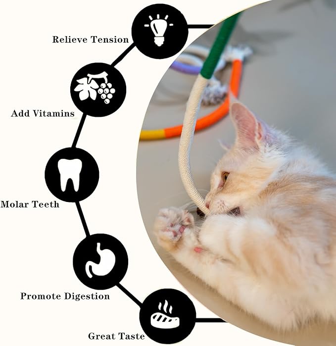 3-Pack Bent Cat Rope Toy, Pet Chew Toys, Interactive Tease Toys for Cats and Kittens, Bite-Proof Playthings, Cotton Rope Kitten Toys for Dental Care and Stress Relief, Pet Supplies