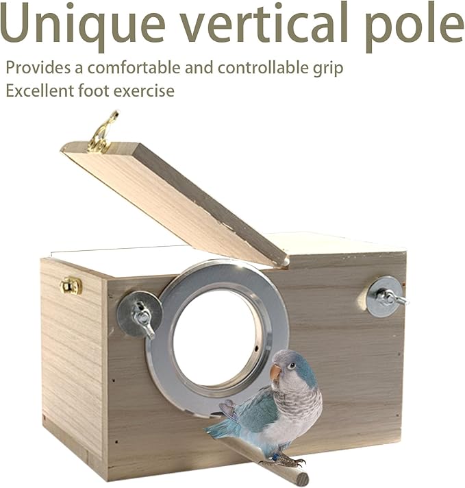 Parakeet Nesting Box, 7.87 X 4.72 X 4.72 inch Transparent Bird Nest Breeding Box with Perch Parrot Mating Box Wood Bird House Aviary for cage (S Horizontal Transparent+Wood)