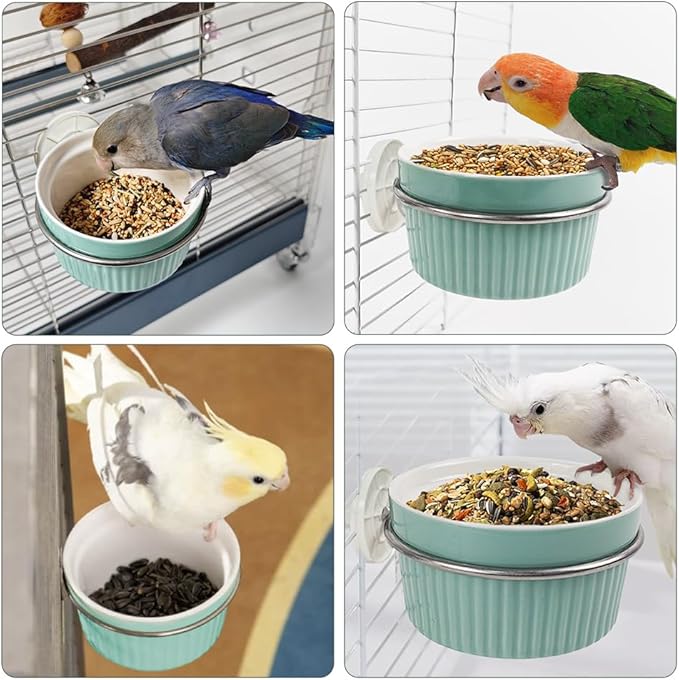 Ceramic Bird Feeder for Cage Bowl - Auto-Refill Easy Clean Dishwasher Safe Food Dish for Parrots Cockatiels & Small Birds