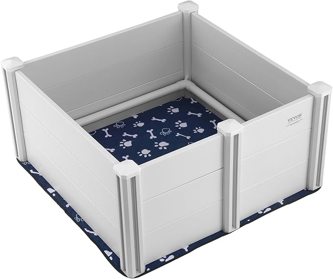 VEVOR Whelping Box for Dog, 38.6 x 38.6 x 18.1in Whelping Pen for Puppies, Dog Birthing Box with Rails and Washable Pee Pad, Whelping Box for Medium Breed Dogs, White