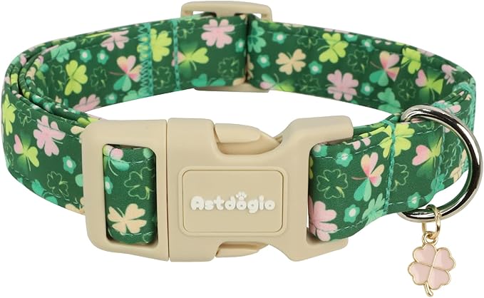 St. Patrick's Day Dog Collar,Green Clover Lucky Shamrock Puppy Collar,Adjustable Spring Cotton Collars Gifts for Small Medium Large Dogs,Dog Accessories S