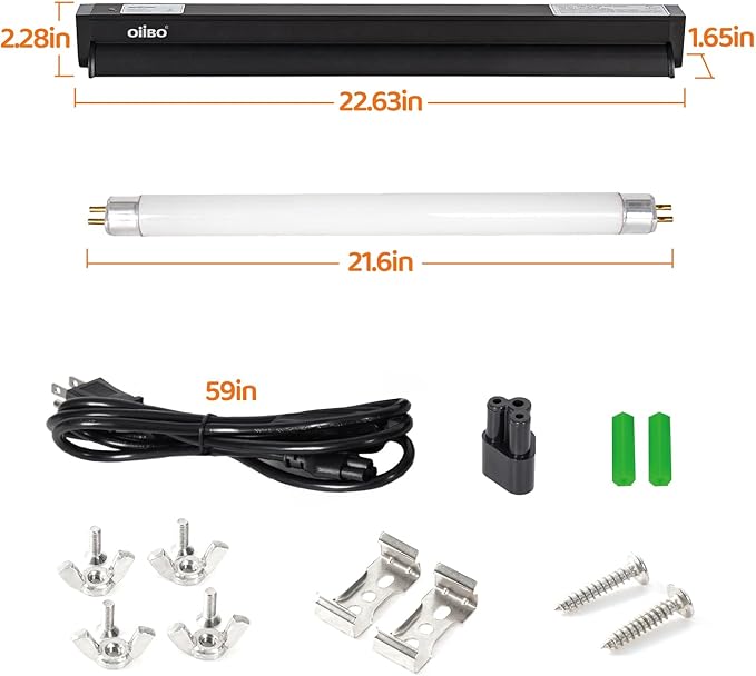 Oiibo UVB Reptile Light Fixture, 24W T5 HO UVB Lighting Combo Kit High Output Reptile Light Fixture with 10.0 UVB Light Bulb