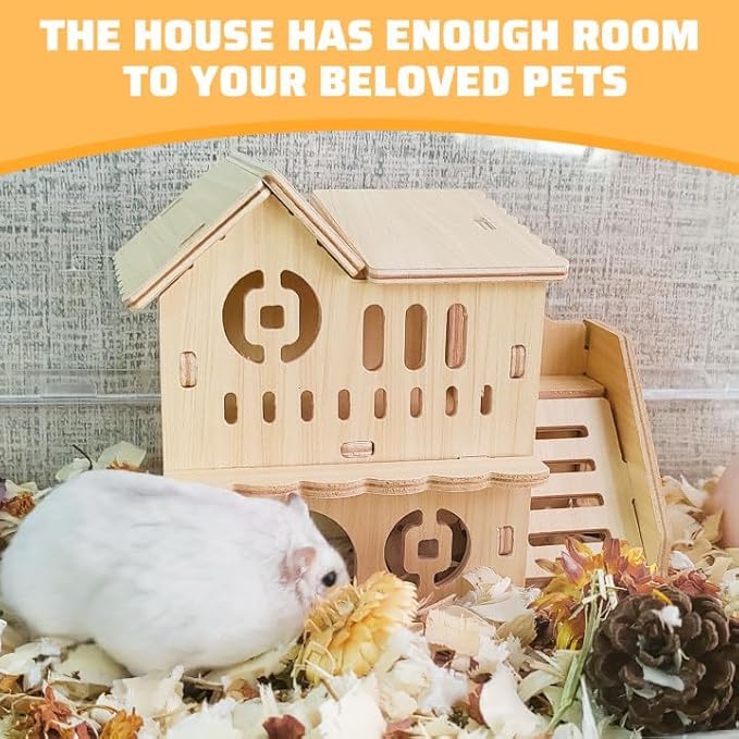 Hamster House,Tiny House with Slide House, Double-Decker Hut,Hamsters Cage Accessories,Small Animal Habitat Decor for Hamster
