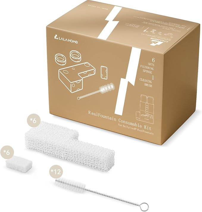 Filter Replacement Kit Compatible with RealFountain 6-Pack (6-Month Supply), Sponge Filter Set for Smart Cat Water Fountain Pet Water Dispenser Bowel Filter Foam with Cleaning Brush