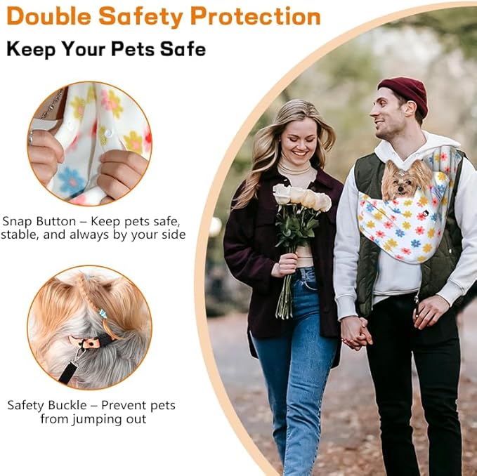 Dog Carrier Sling,Indoor Comfort Adjustable Cat Sling Carrier,with Front Pocket and Seat Belt Dog Carriers for Small Dogs Machine Washable,Suitable for Family Outdoor Use (Medium, Daisy)