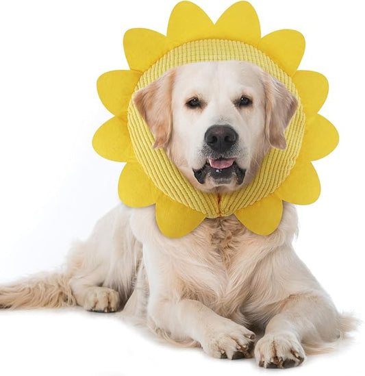 IEUUMLER Inflatable Recovery Dog Collar, Protective Donut Cone, Adjustable Soft Collar for Dog and Cat After Surgery Prevent from Biting & Scratching EU002 - Sunflower XL