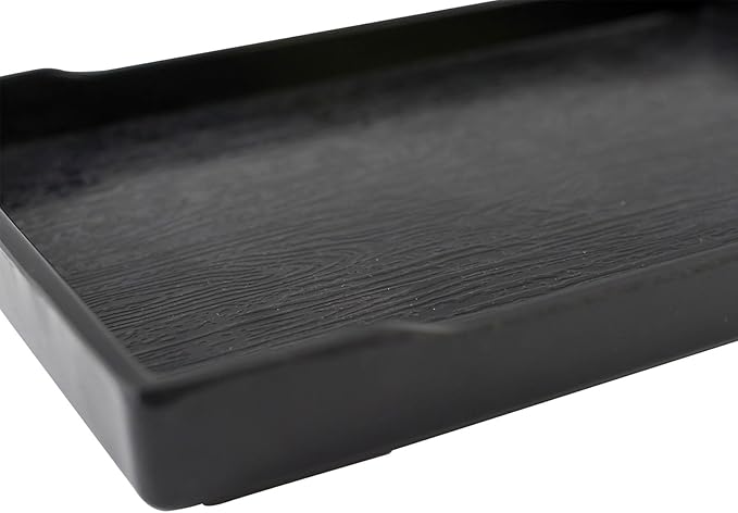 OMEM Reptile Bowl Large Food and Water Dish Enough Space Also Fit for Bath Simulated Wood Grain Surface (M, Black)