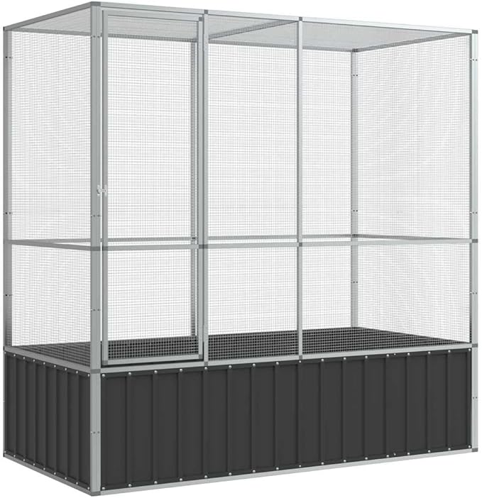 Large Metal Heavy Duty Walk-in Aviary Cage, Ample Activity Space Bird Cage with Lockable Door Also for Chickens and Rabbits, Silver 82.9"x42.1"x83.5" Steel,-403