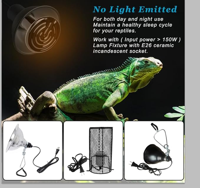 DOMICA 100W 2Pack Reptile Heat Bulb, Beared Dragon Ceramic Heat Emitter, E26 No Light Emitting Heating Light Bulbs for Turtle, Lizard, Snake, Amphibians, Pet Brooder Coop Chicken (100W-Medium Tank)