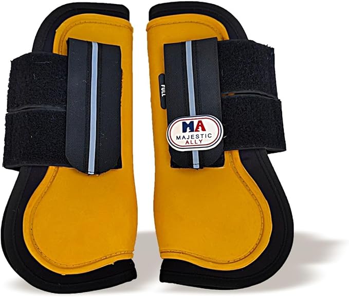 Majestic Ally Horse Leg Protection Fetlock and Tendon Boots Set, PU Shell, Neoprene Lining, Hook and Loop Closures, Multiple Colors and Sizes
