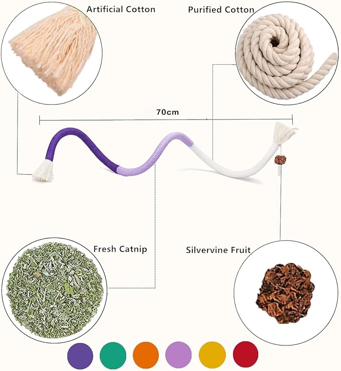 3-Pack Bent Cat Rope Toy, Pet Chew Toys, Interactive Tease Toys for Cats and Kittens, Bite-Proof Playthings, Cotton Rope Kitten Toys for Dental Care and Stress Relief, Pet Supplies