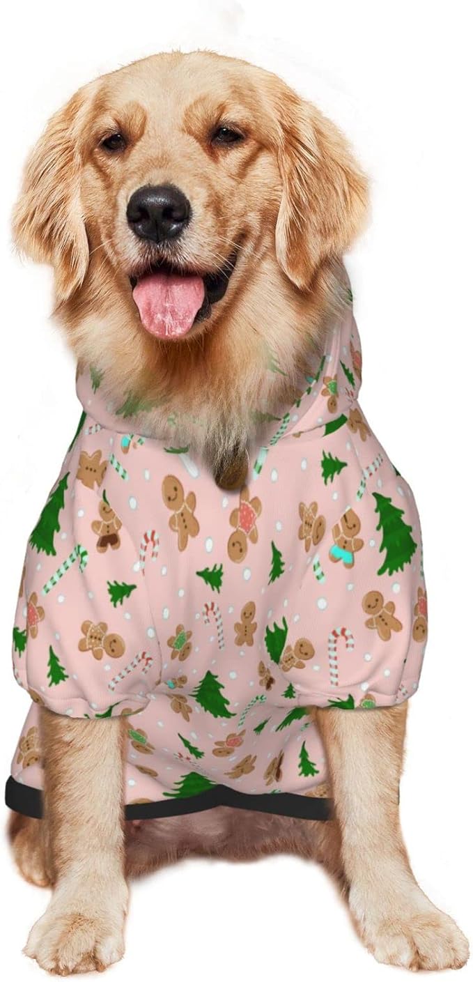 Christmas Gingerbread Men Hoodie,Christmas Cosplay Dog Clothes with Pocket and Hat Winter Clothes Sweaters Small