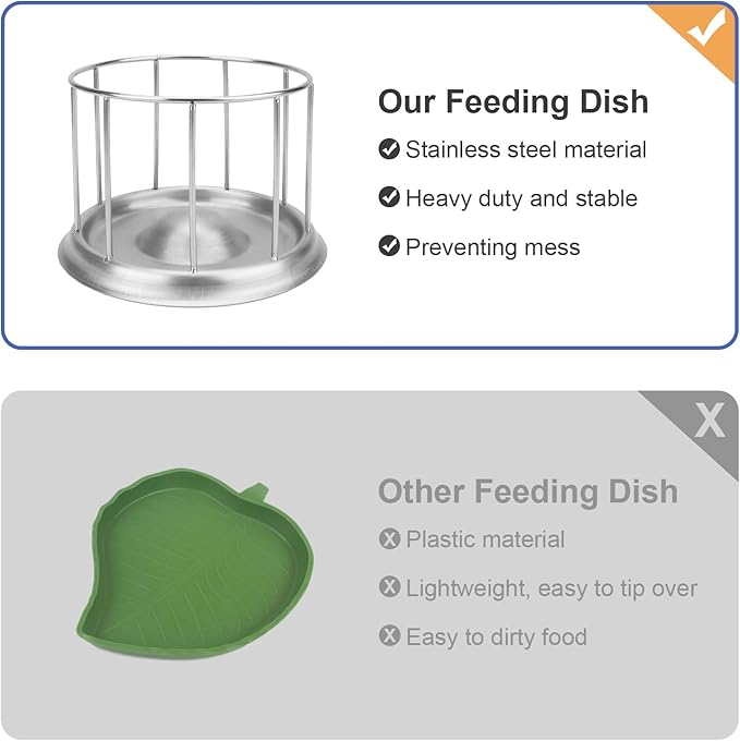 Wontee Tortoise Feeding Dish Reptile Water Dish Food Bowl Stainless Steel Feeder for Tortoises Lizards Turtles Chameleon (M)
