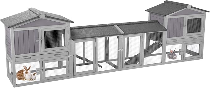 GUTINNEEN Chicken Coop Hen House with Run Outdoor Rabbit Cage Indoor Bunny Hutch with Waterproof Roof Poultry Cage,Rabbit Hutch with No Leakage Pull Out Tray (Two Sets)